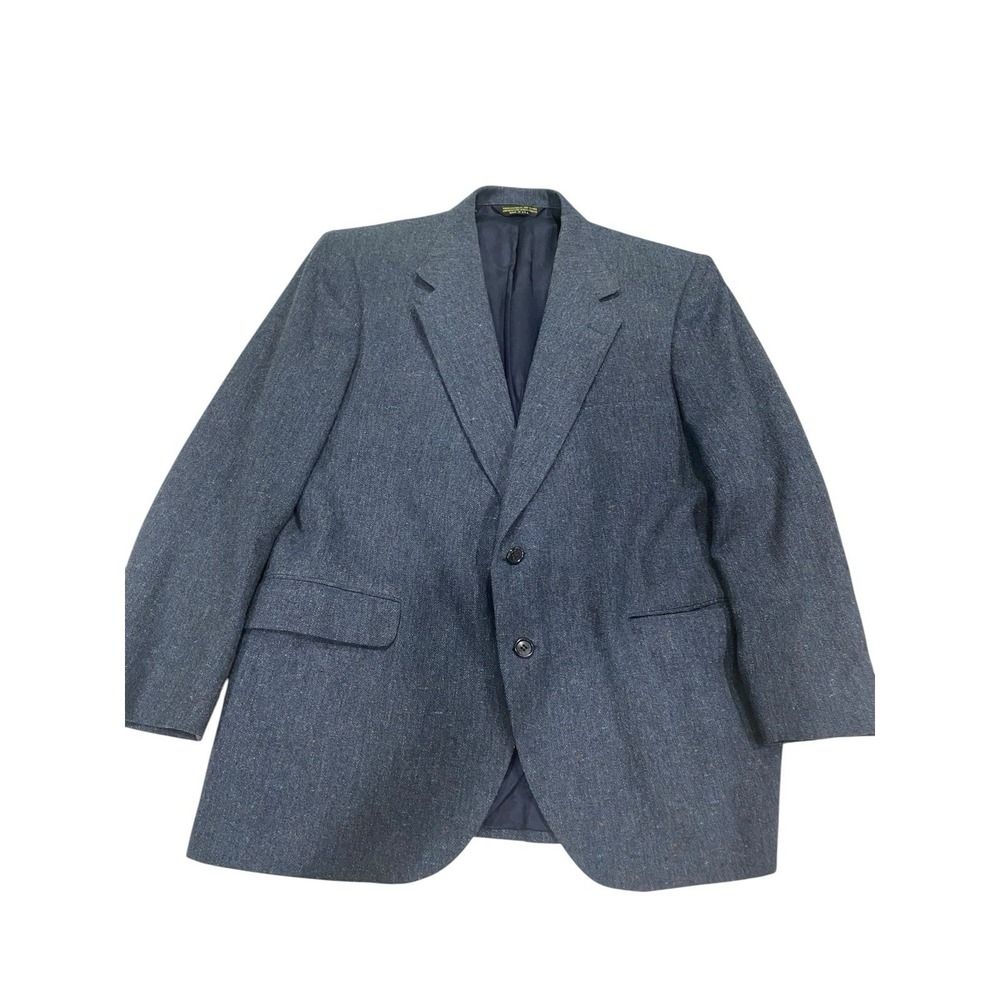 American Trend Mens Tweed Blazer Jacket Blue Speckled 100% Wool USA Made 44R